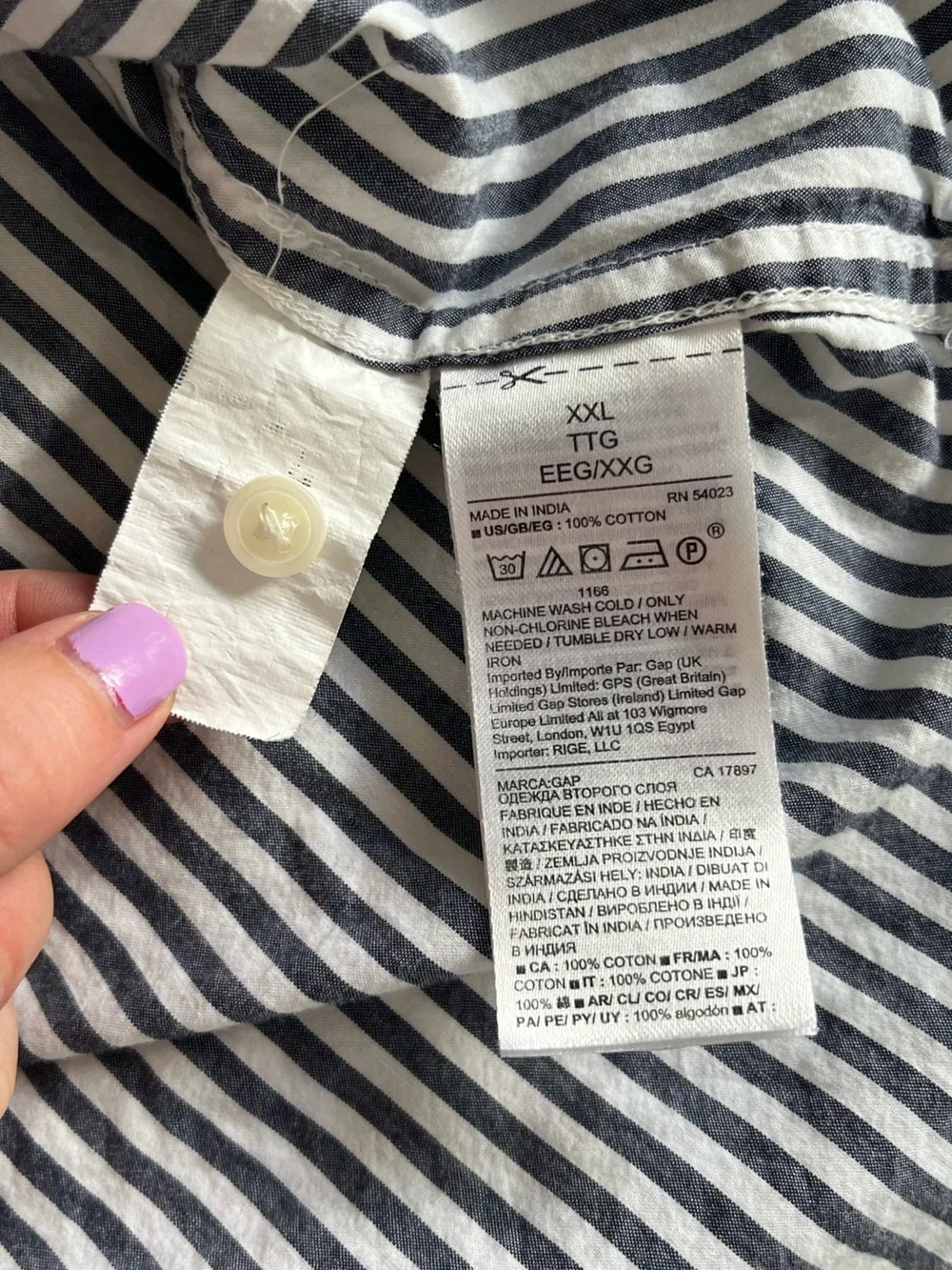 Gap Easy Shirt XXL Oversized Blue White Stripe Cotton Button Down Coastal Preppy - Picture 6 of 10